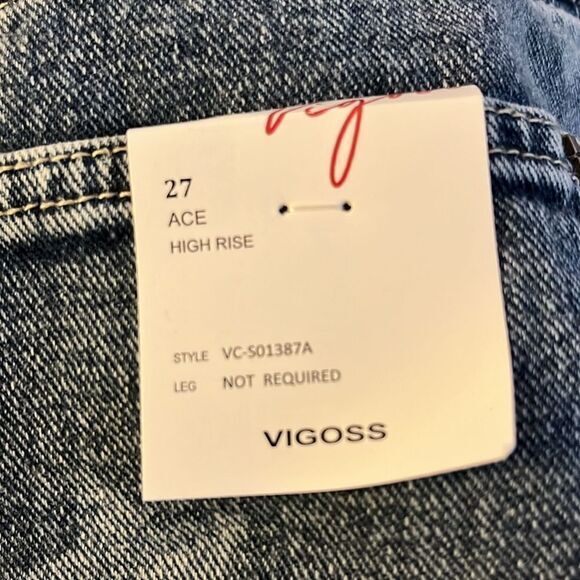 Vigoss Ace Shorts Size 27 Blue High Rise Star Deco New Raw Edge Hem Denim NWT - Picture 7 of 10
